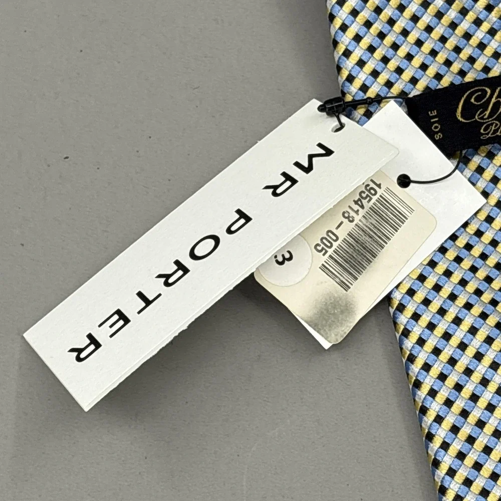 Charvet Place Vendome Silk Tie‎ Mens Blue Yellow Check Necktie France Luxury NEW